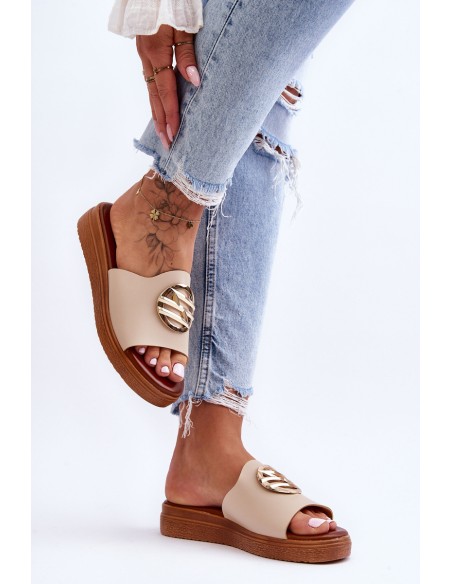 Women's Slippers With Decoration Beige Secrets