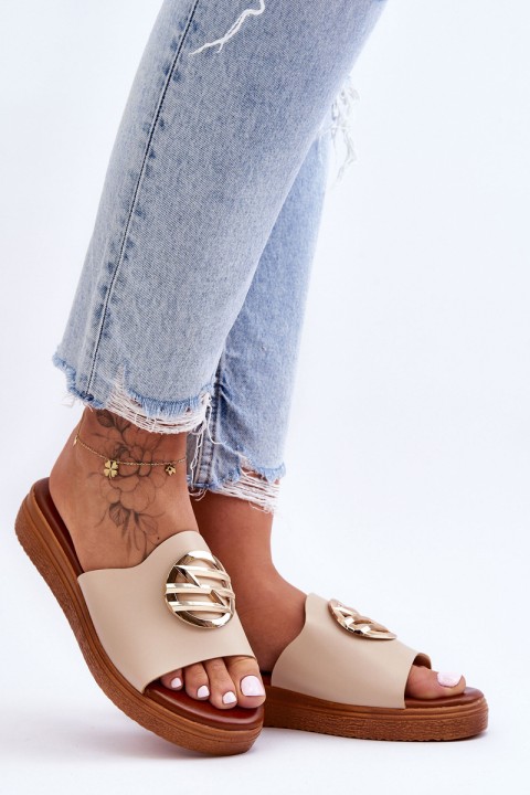 Women's Slippers With Decoration Beige Secrets