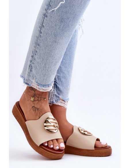 Women's Slippers With Decoration Beige Secrets