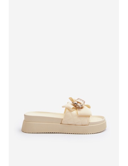 Women's Beige Slippers with Bow and Bear Katterina