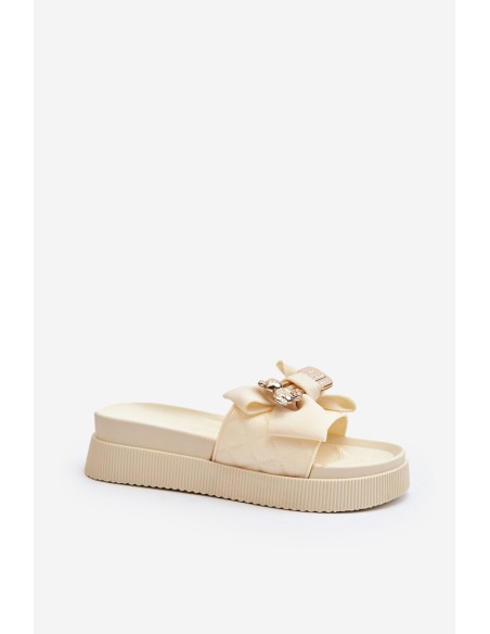 Women's Beige Slippers with Bow and Bear Katterina