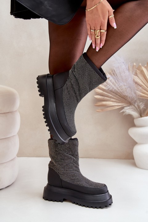 Embellished Snow Boots On Platform And Flat Heel Black Avivina