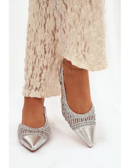 Moteriškos basutės su audimu ant bloko sidabro spalvos Nivorra