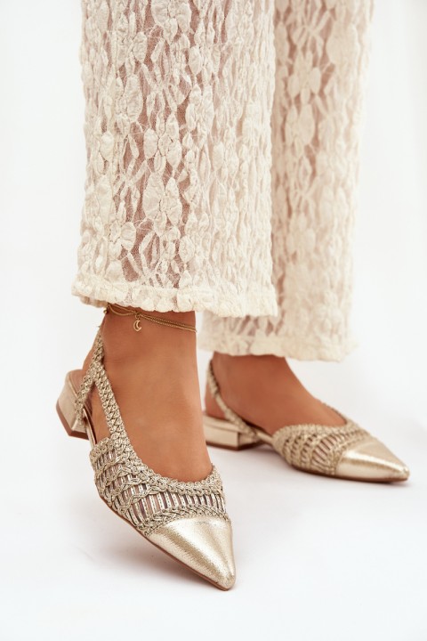 Moteriškos basutės su pynimo blokeliu auksinės spalvos Nivorra