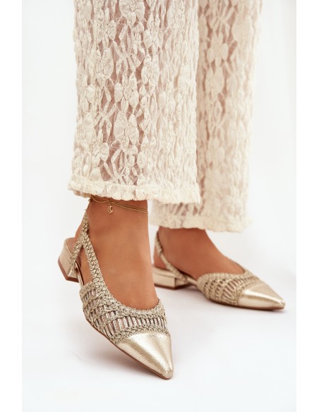 Moteriškos basutės su pynimo blokeliu auksinės spalvos Nivorra