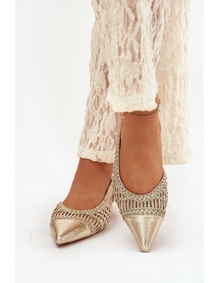 Moteriškos basutės su pynimo blokeliu auksinės spalvos Nivorra