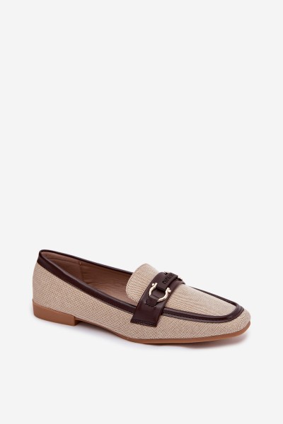 Damskie Loafersy Shoes With Decorative Element Brown-Beige Evelora 2