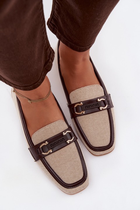 Damskie Loafersy Shoes With Decorative Element Brown-Beige Evelora