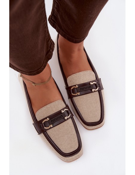 Damskie Loafersy Shoes With Decorative Element Brown-Beige Evelora