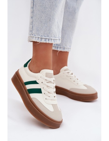 Moteriški platforminiai sportbačiai iš eko odos, balti-žalia spalva „Elaraven“