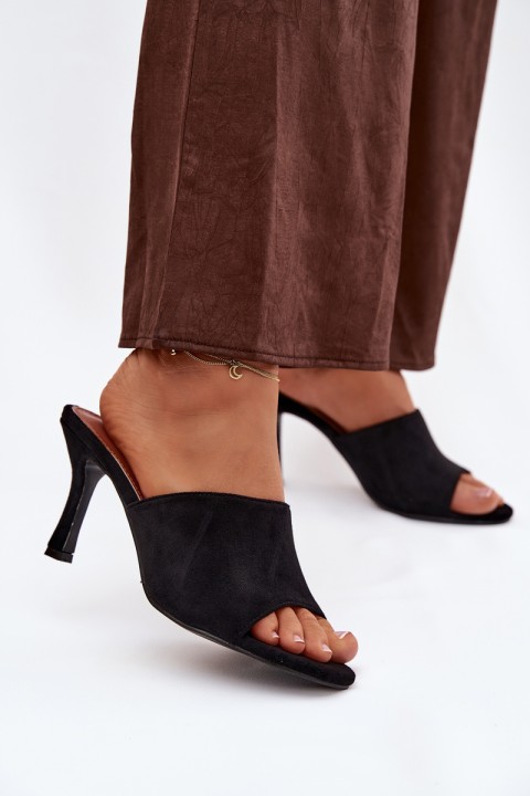 Women's Slippers on Heel with Eco Suede Black Isolia