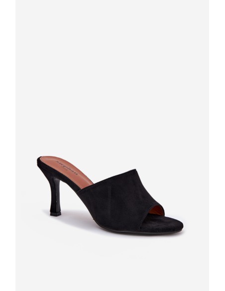 Women's Slippers on Heel with Eco Suede Black Isolia