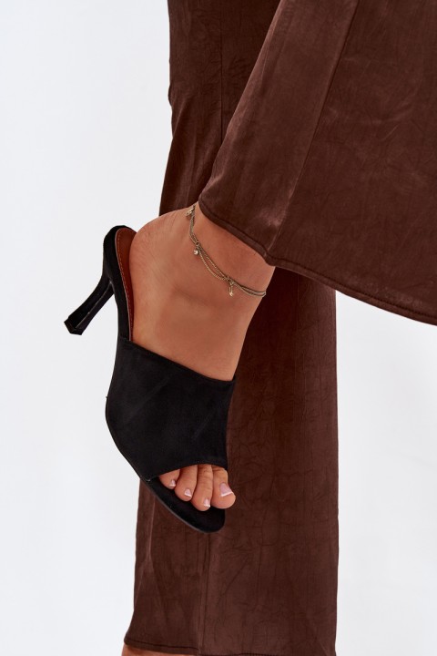 Women's Slippers on Heel with Eco Suede Black Isolia