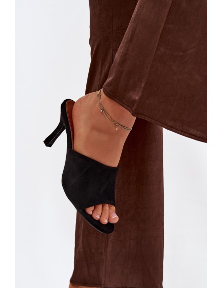 Women's Slippers on Heel with Eco Suede Black Isolia