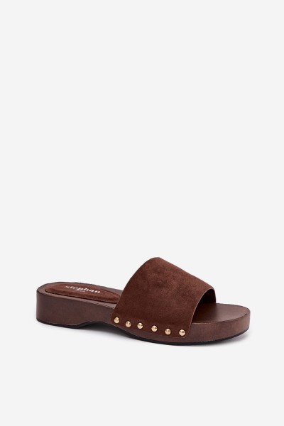 Women's Slippers with Gold Buckles Chocolate Ferinna