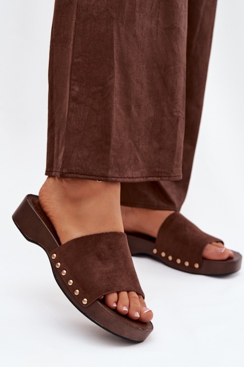 Women's Slippers with Gold Buckles Chocolate Ferinna