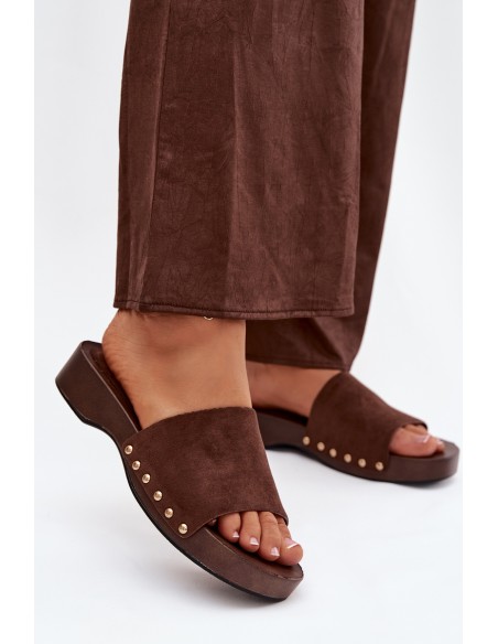 Women's Slippers with Gold Buckles Chocolate Ferinna