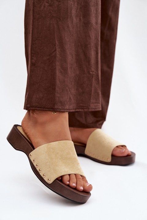 Women's Slides with Gold Buckles Yellow Ferinna