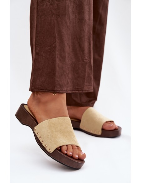 Women's Slides with Gold Buckles Yellow Ferinna