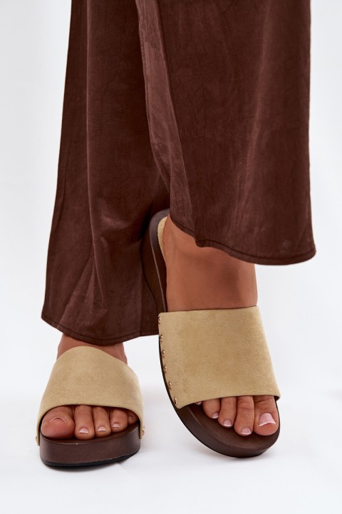 Women's Slides with Gold Buckles Yellow Ferinna