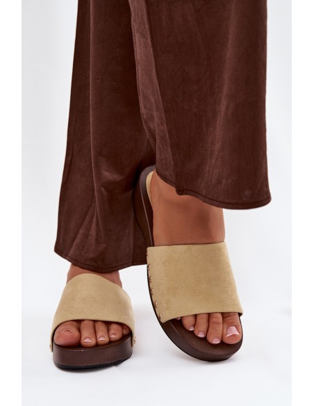 Women's Slides with Gold Buckles Yellow Ferinna