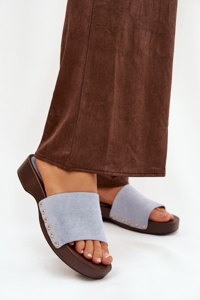 Women's slippers with gold studs blue Ferinna