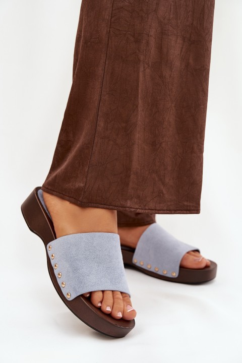 Moteriškos šlepetės su auksiniais kniedėmis, mėlynos Ferinna