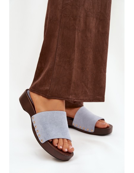 Women's slippers with gold studs blue Ferinna