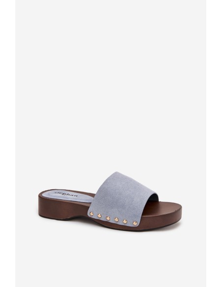 Moteriškos šlepetės su auksiniais kniedėmis, mėlynos Ferinna