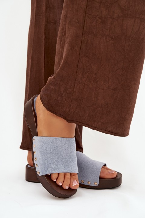 Moteriškos šlepetės su auksiniais kniedėmis, mėlynos Ferinna