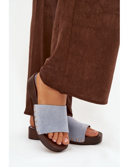 Moteriškos šlepetės su auksiniais kniedėmis, mėlynos Ferinna