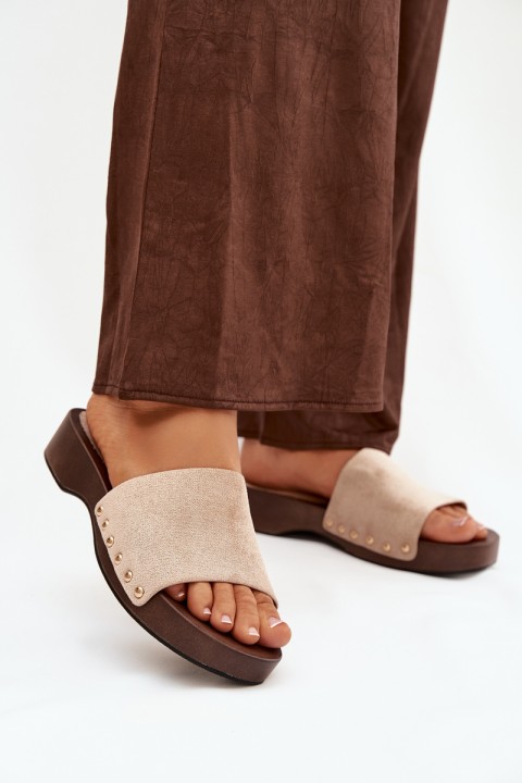 Women's slippers with gold nails beige Ferinna