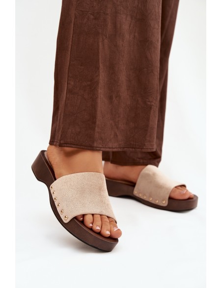 Women's slippers with gold nails beige Ferinna