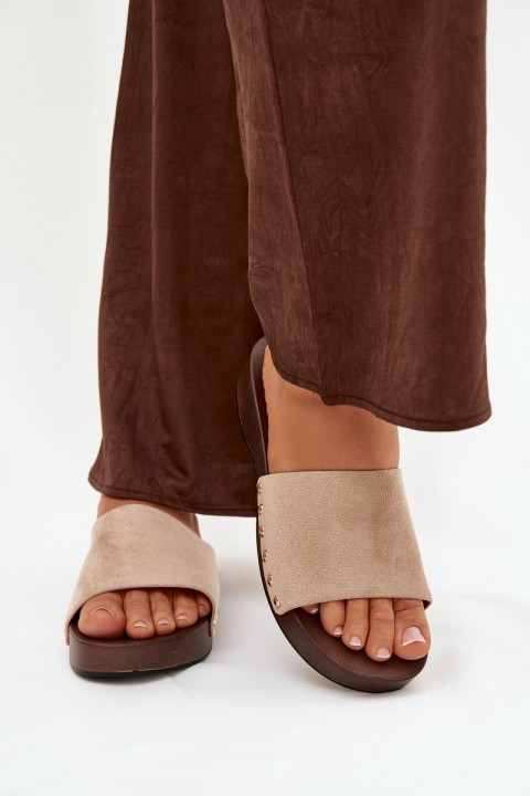 Women's slippers with gold nails beige Ferinna