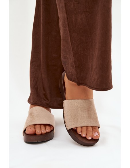 Women's slippers with gold nails beige Ferinna