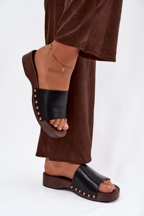 Women's Slippers with Gold Studs Black Terissa