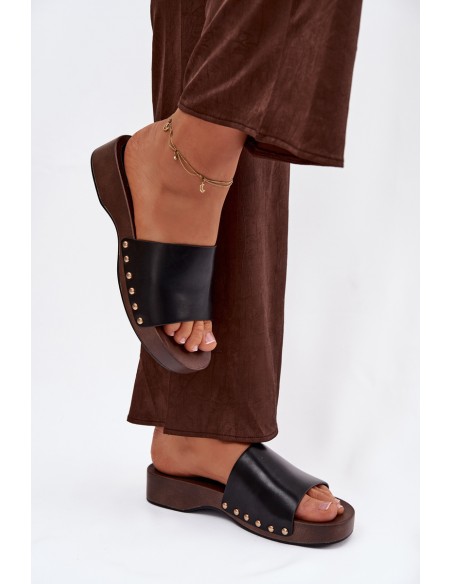 Women's Slippers with Gold Studs Black Terissa