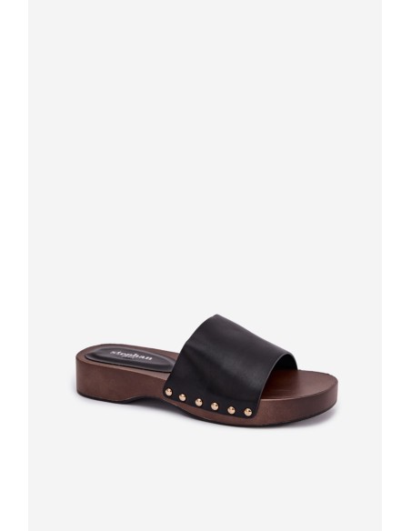 Women's Slippers with Gold Studs Black Terissa