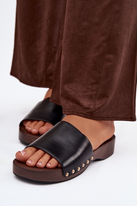 Women's Slippers with Gold Studs Black Terissa