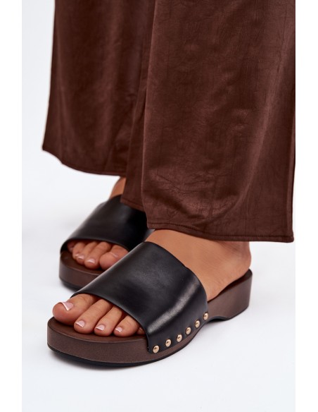 Women's Slippers with Gold Studs Black Terissa