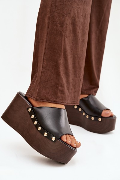 Women's Platform Sandals with Studs Black Mareline