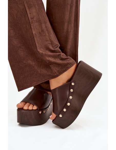 Women's Platform Slides with Studs Chocolate Mareline