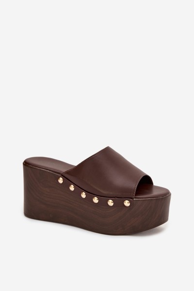 Women's Platform Slides with Studs Chocolate Mareline 2