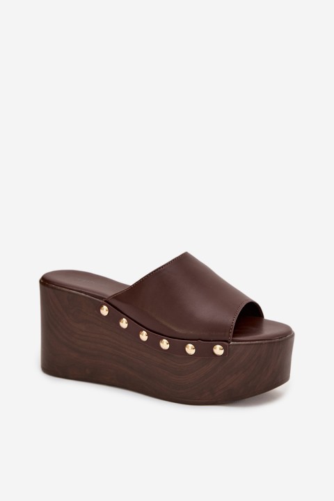 Women's Platform Slides with Studs Chocolate Mareline