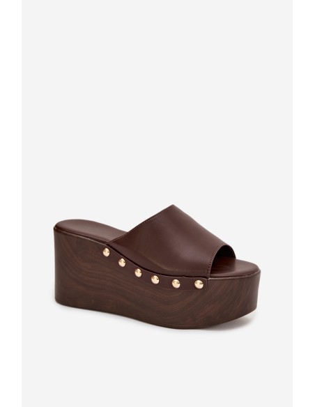 Women's Platform Slides with Studs Chocolate Mareline