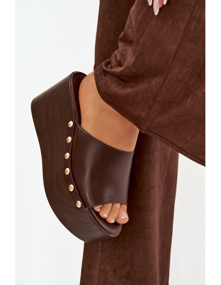 Women's Platform Slides with Studs Chocolate Mareline