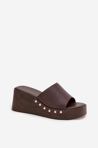 Women's Platform Slides with Gold Studs Chocolate Arionne 2
