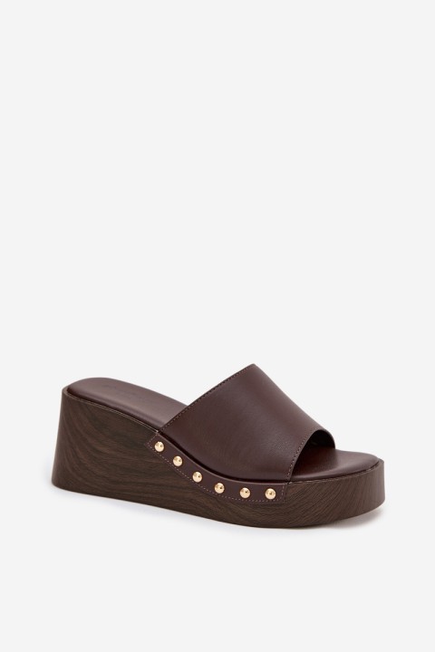 Women's Platform Slides with Gold Studs Chocolate Arionne