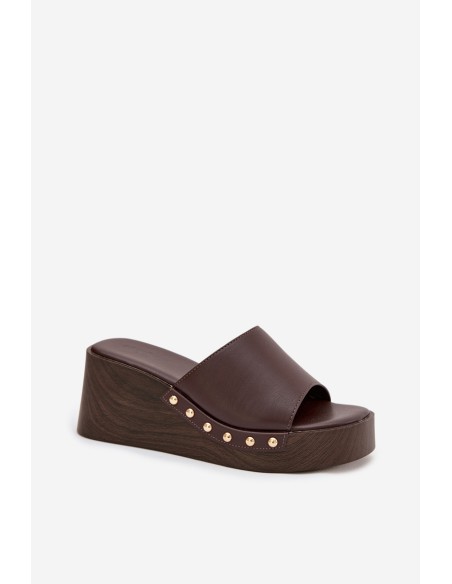 Women's Platform Slides with Gold Studs Chocolate Arionne