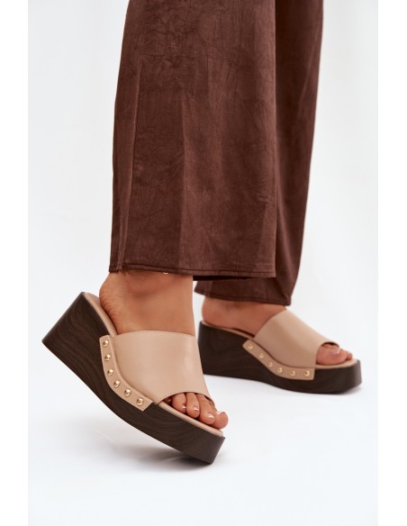 Women's Platform Sandals with Gold Studs Beige Arionne